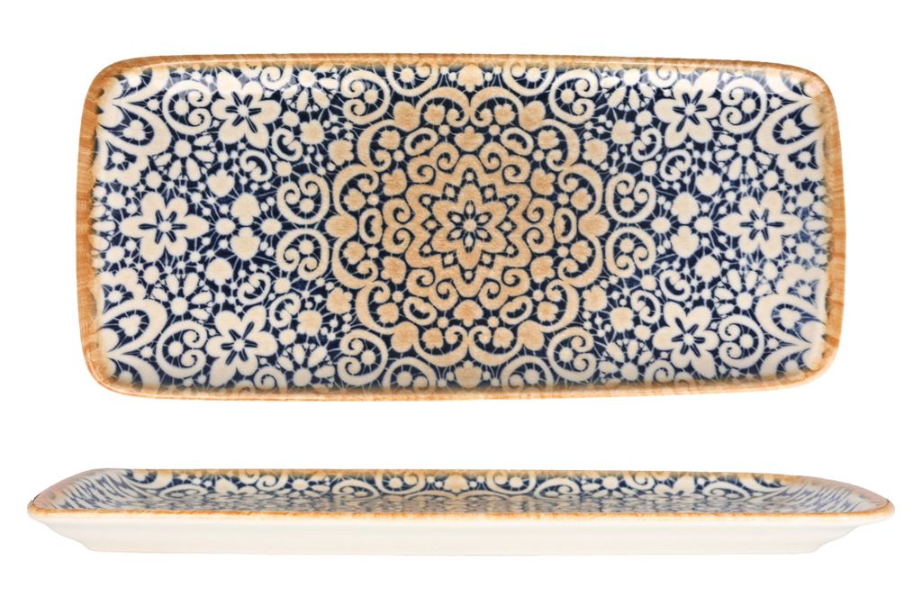 Placa De Servicio Alhambra - Porcelana, 34x16 Cm, Juego De 2, Resistente Y Apta Para Lavavajillas Y Microondas