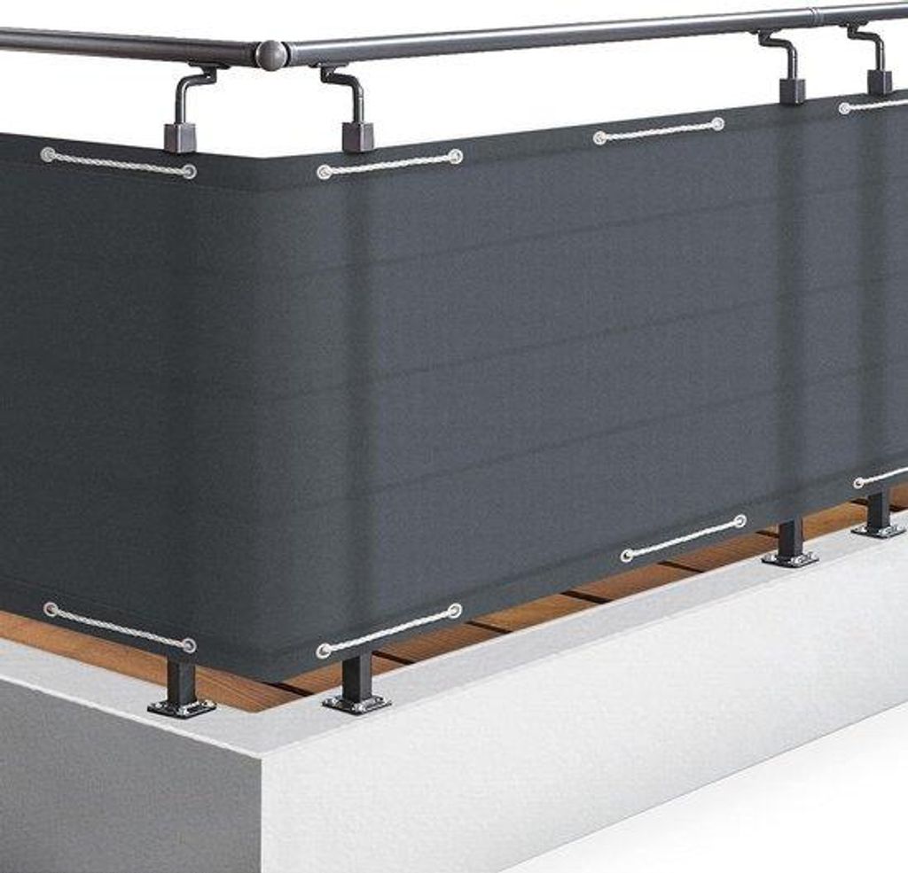 Balkonscherm 90x500cm Antraciet PES Windscherm mit Augen und Schnur