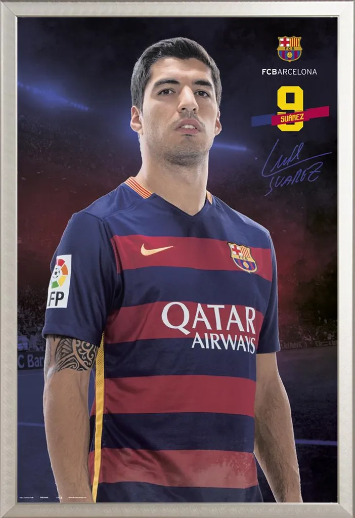 Affiche Barcelone Suarez sous Cadre Aluminium Argent - Zéro Rayure