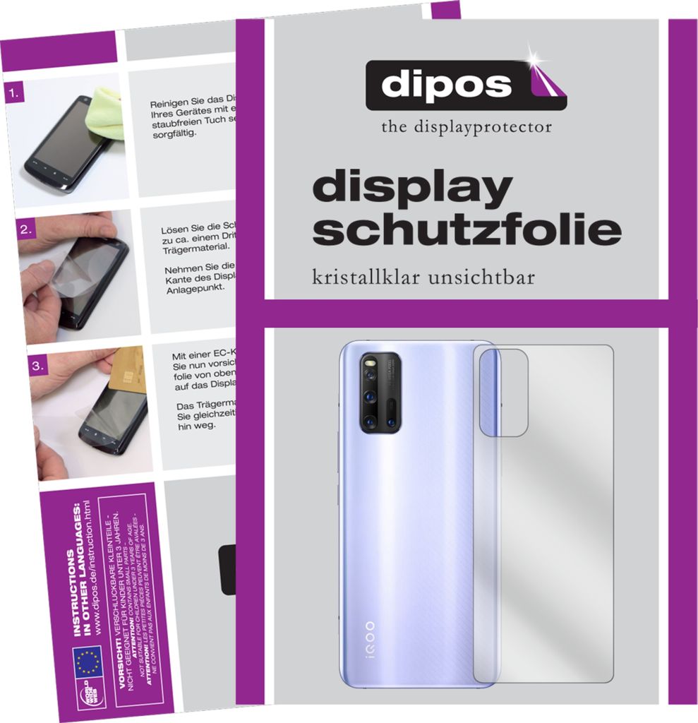 5x Schutzfolie für Vivo iQOO 3 Rückseite klar Displayschutzfolie Folie Display Schutz dipos
