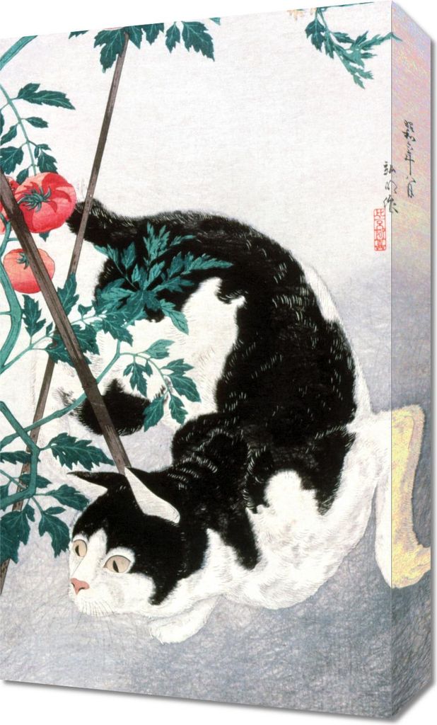 Bild 30x50cm Katze mit Tomatenpflanze, Takahashi Japanisches Vintage für das Wohnzimmer
