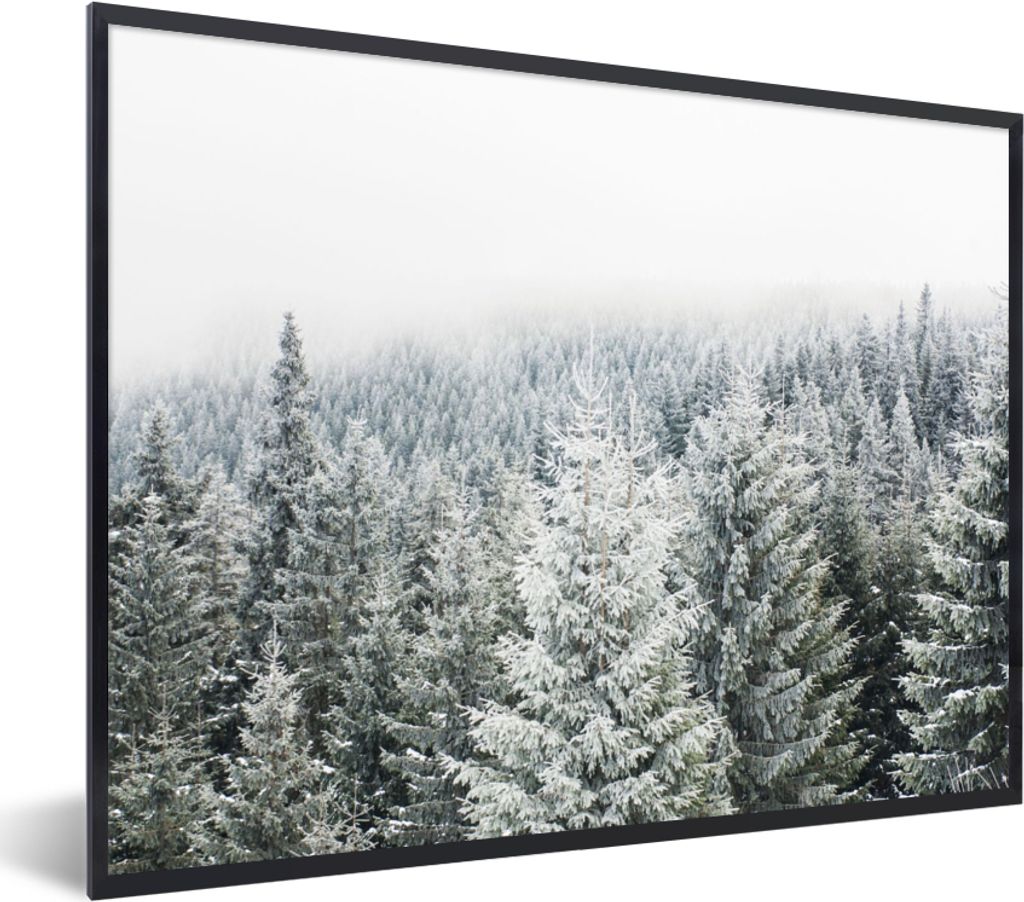 MuchoWow Gerahmtes Poster Wald - Schnee - Winter - Jahreszeiten - Tannenbaum 80x60 cm - Poster mit Schwarzem Bilderrahmen Wandposter Rahmen Foto ...