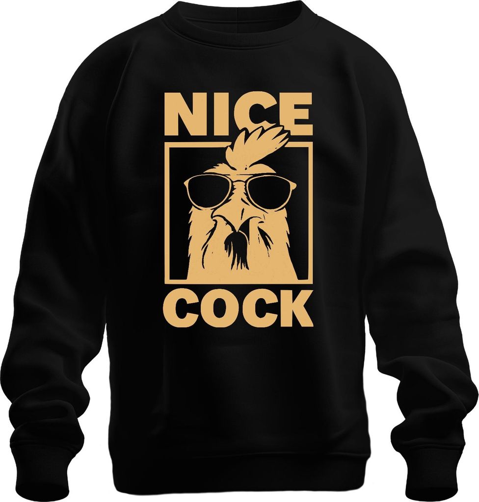 Nice Cock lustiger Hahn Sonnenbrille Bauernhof Geschenk Retro Uni Sweatshirt Pullover, Schwarz, S