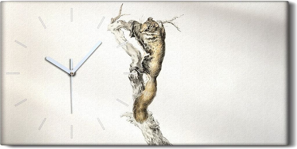 Wandkunst Leinwand Bild Uhr 60x30 Gemälde Tier Eichhörnchen Zweig Kunst - weiße Hände