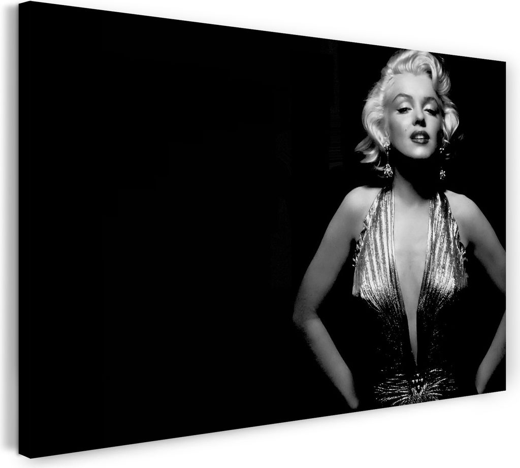 Leinwandbild (120x80cm): Marilyn Monroe sexy Glitzer Abend-Kleid Juwelen-Ohrringe, echter Holz-Keilrahmen inkl. Aufhänger, handgefertigt in Deutsc...