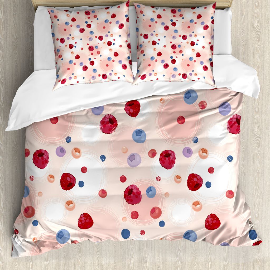 ABAKUHAUS Pfirsich Bettbezug, Beeren Lebensmittel Abstrakt, Milbensicher Allergiker geeignet mit Kissenbezügen, 200 cm x 200 cm - 80 x 80 cm, Mehr...