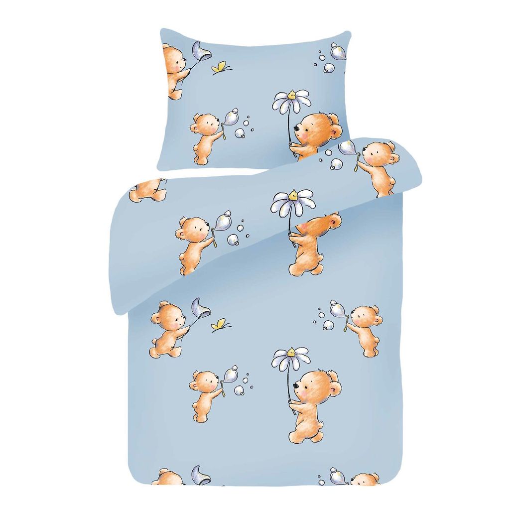 Kinder Bettwäsche 100x135/40x60cm 2-teilig Bärchen Blau – Produktbild 