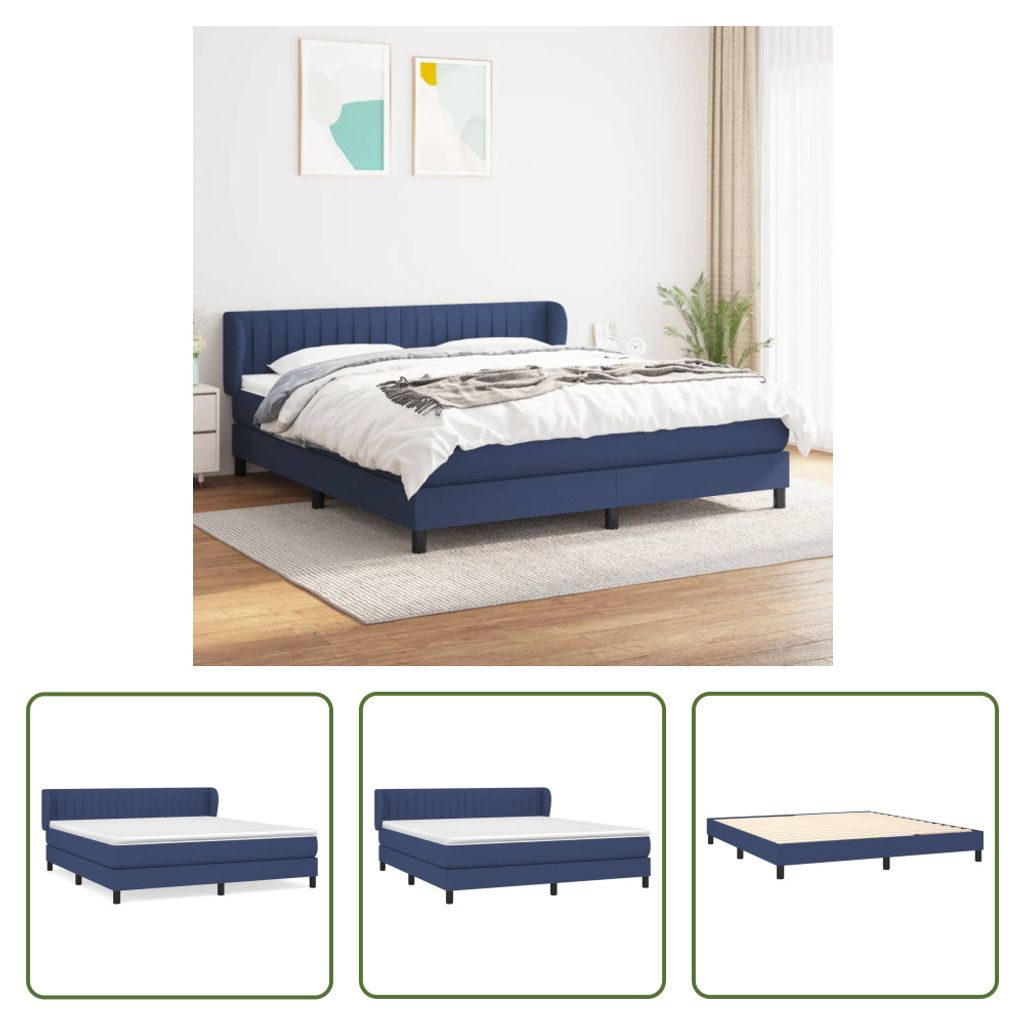 The Living Store Boxspringbett mit Matratze Blau 160x200 cm Stoff