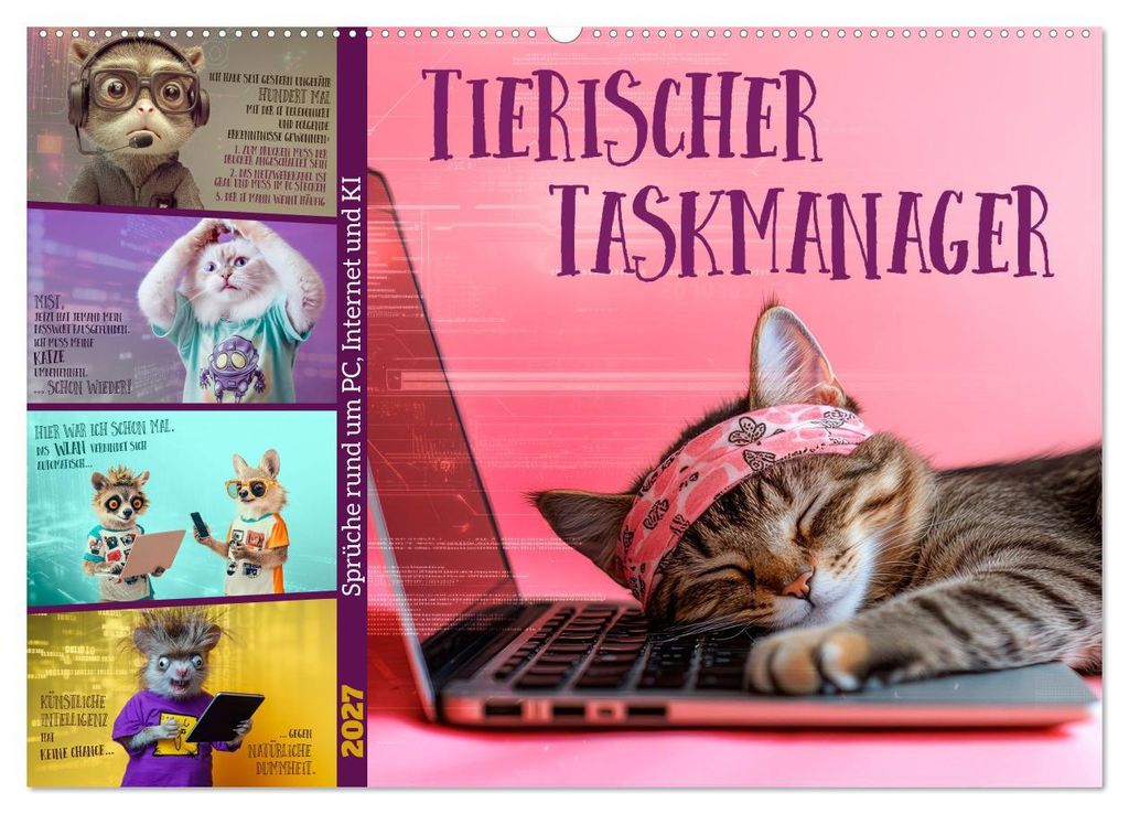 Tierischer Taskmanager (Wandkalender 2027 DIN A2 quer), CALVENDO Monatskalender