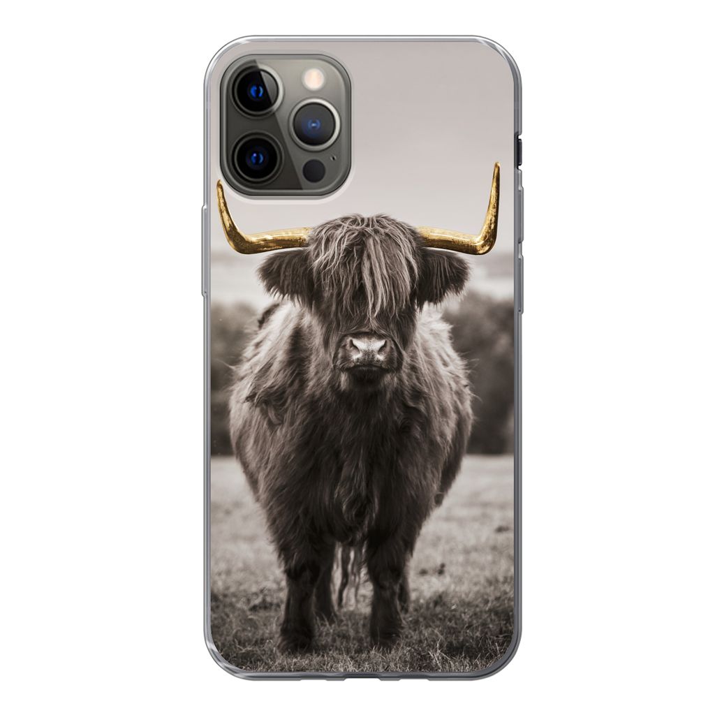 MuchoWow Handyhülle Schutzhülle Hülle für iPhone 13 Pro Schottischer Highlander - Gold - Hörner Silikon Softcase Handy Hülle - Handy-Tasche