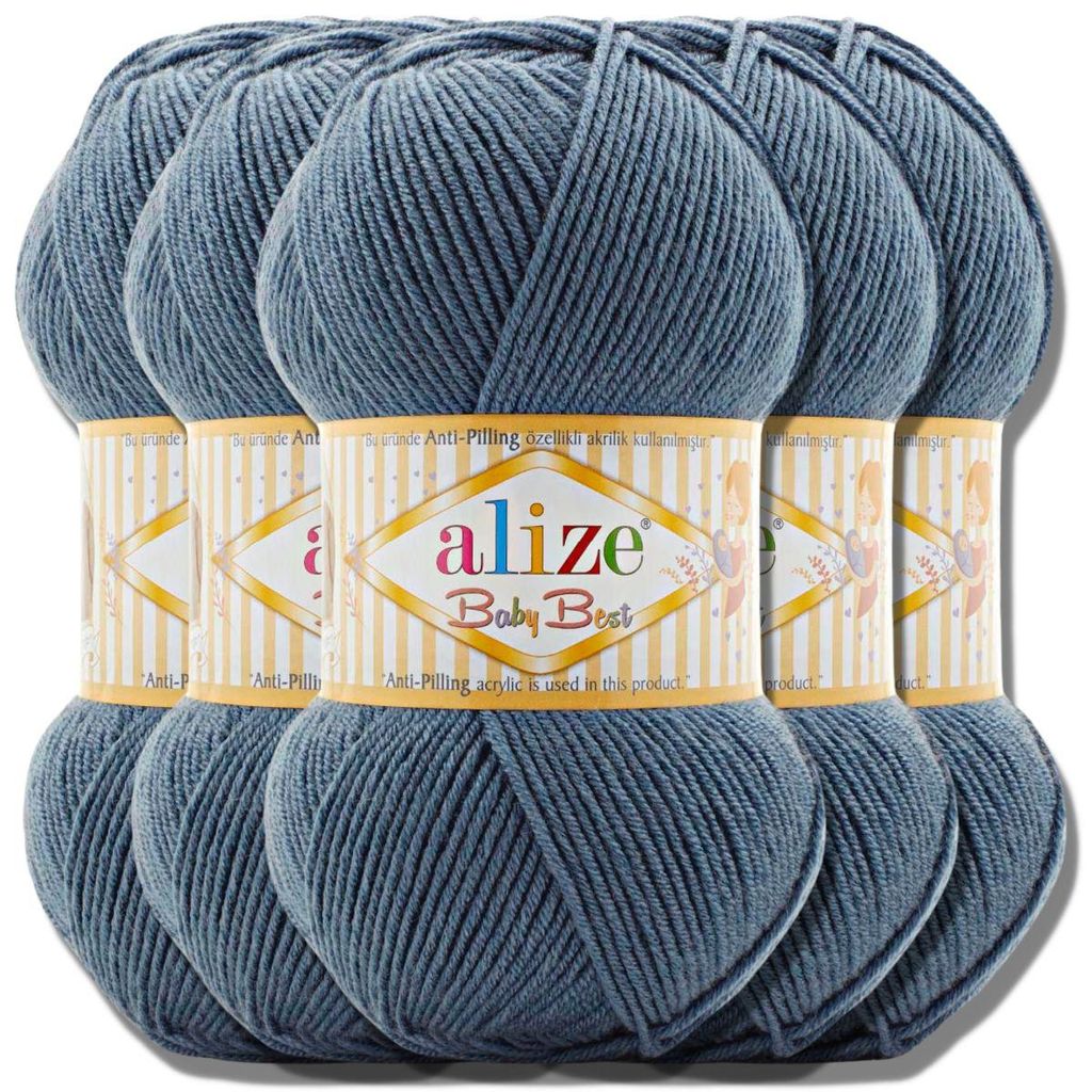 Alize 5x 100g Baby Best Wolle, Antipilling, Uni, Häkeln, Stricken (Light Indigo | 418)
