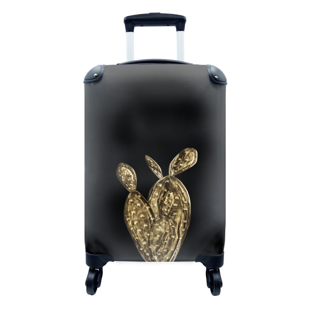 MuchoWow Koffer Handgepäck Trolley Rollkoffer Kleine Reisekoffer mit 4 Rollen - Kaktus - Roségold - Schwarz - Cabin Size < 55x40x23 cm & 55x40x...