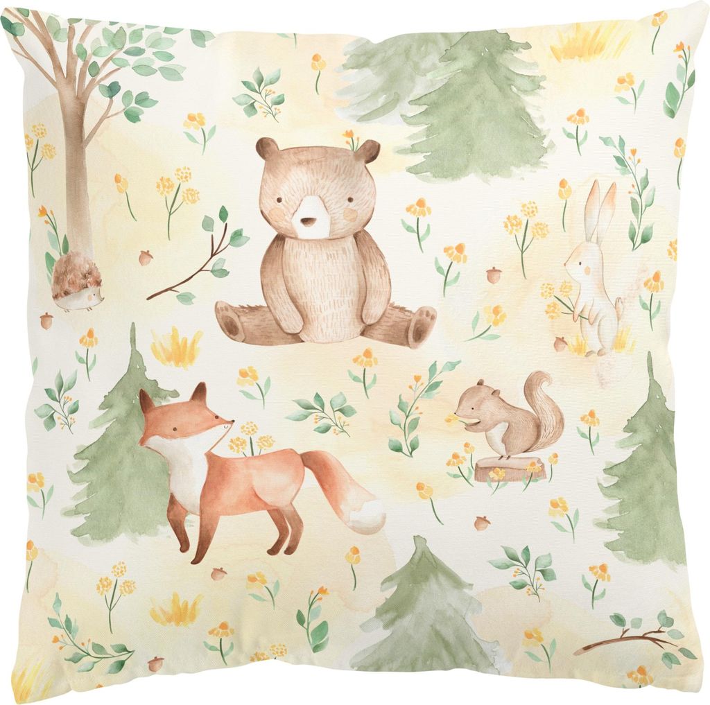 Dekokissen Blumen draußen / Outdoor Zierkissen waschbar Blumenwiese gelb Aquarell Sofakissen mit Füllung