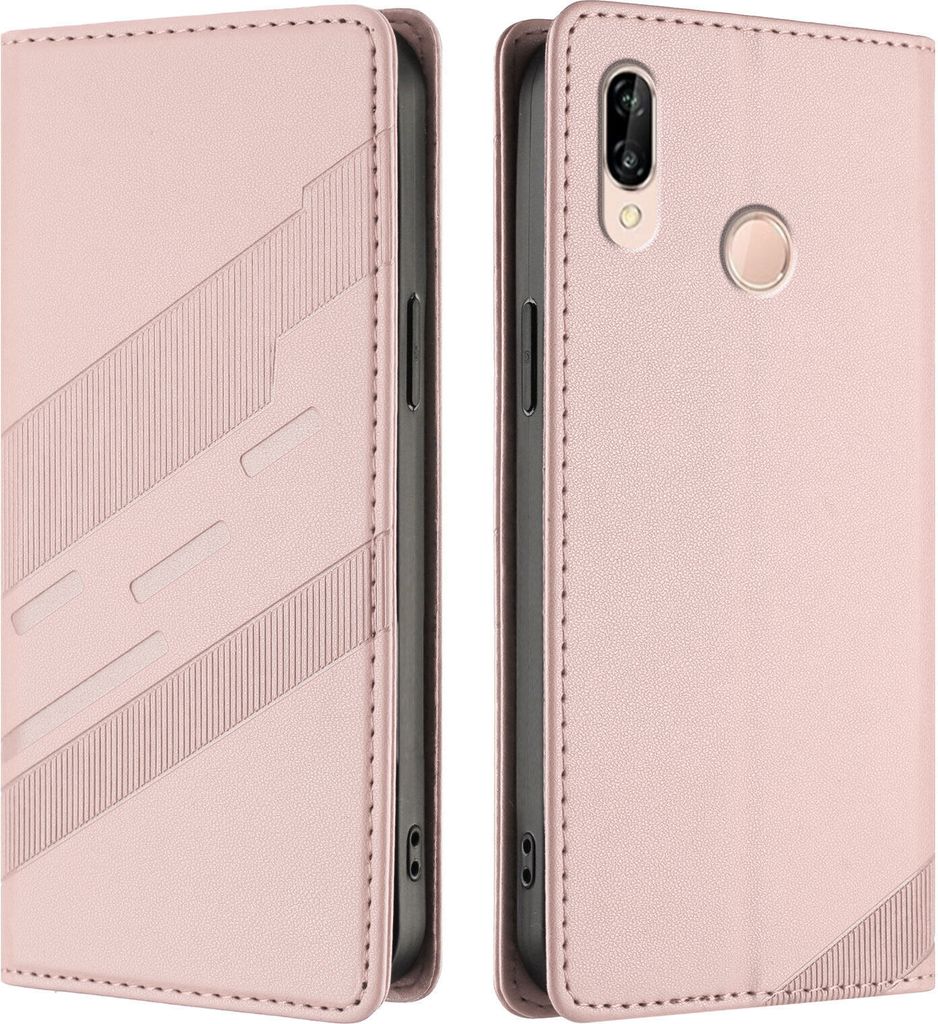 Hülle für Huawei P20 Lite, Kunstleder Brieftaschen Handyhülle mit Kartenfach und Standfunktion Pink