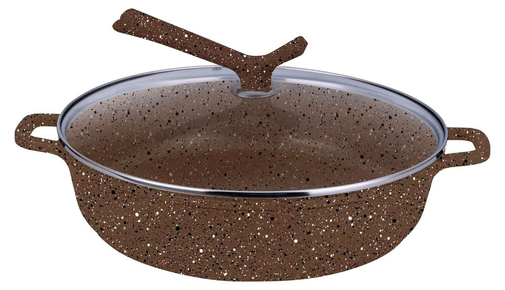 Premium Bräter Servierpfanne mit Granit Keramikbeschichtung, 3 Liter, 28 cm Durchmesser - Griff im Design