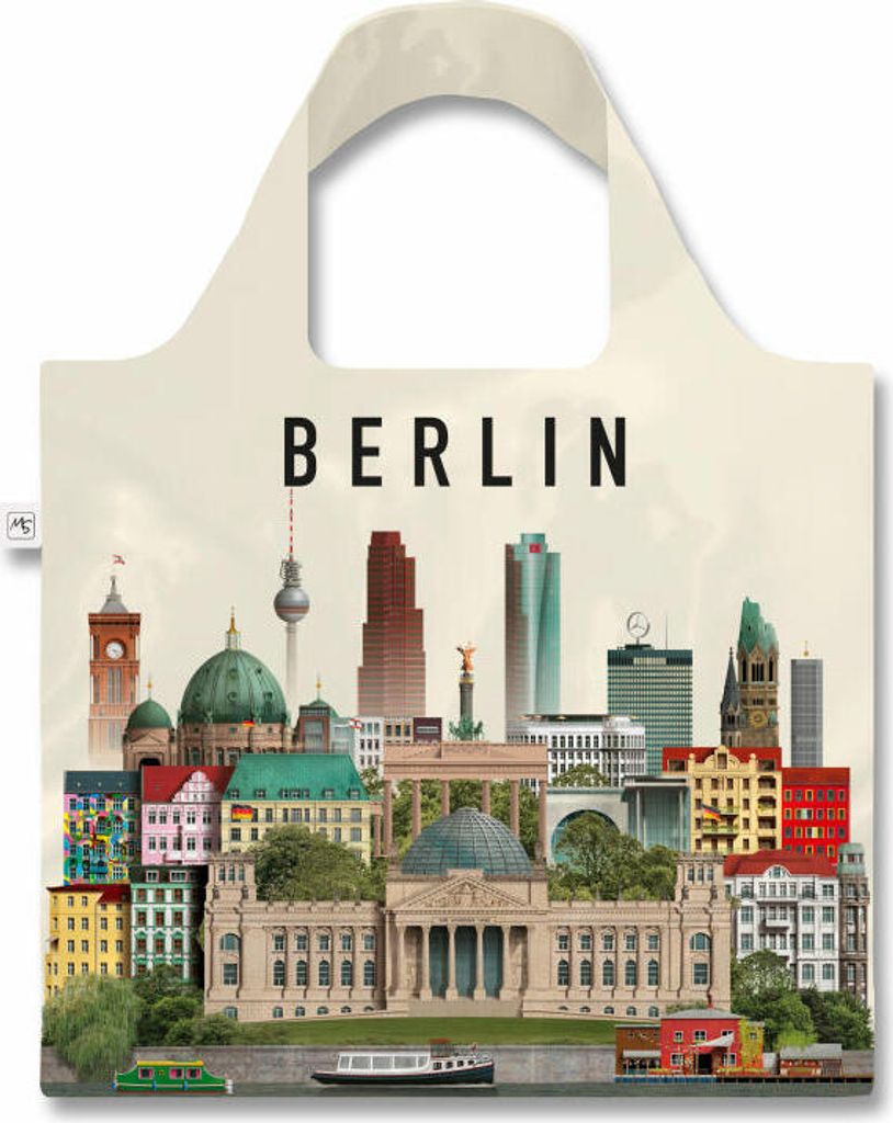 Martin Schwartz Totebag Berlin, faltbare Tragetasche mit Städtemotiv, Einkaufstasche, Polyester, 46 x 46 cm, MS0805