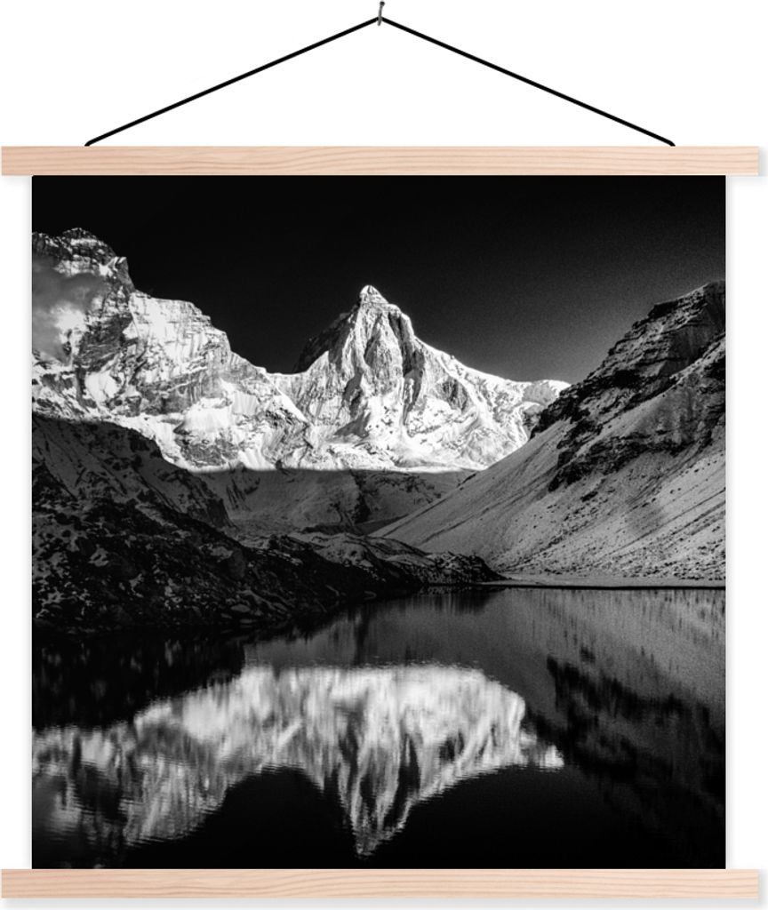 MuchoWow Textilposter Kedartal Fotodruck schwarz/weiß 60x60 cm mit holzfarbenen Rahmen - Wanddekoration
