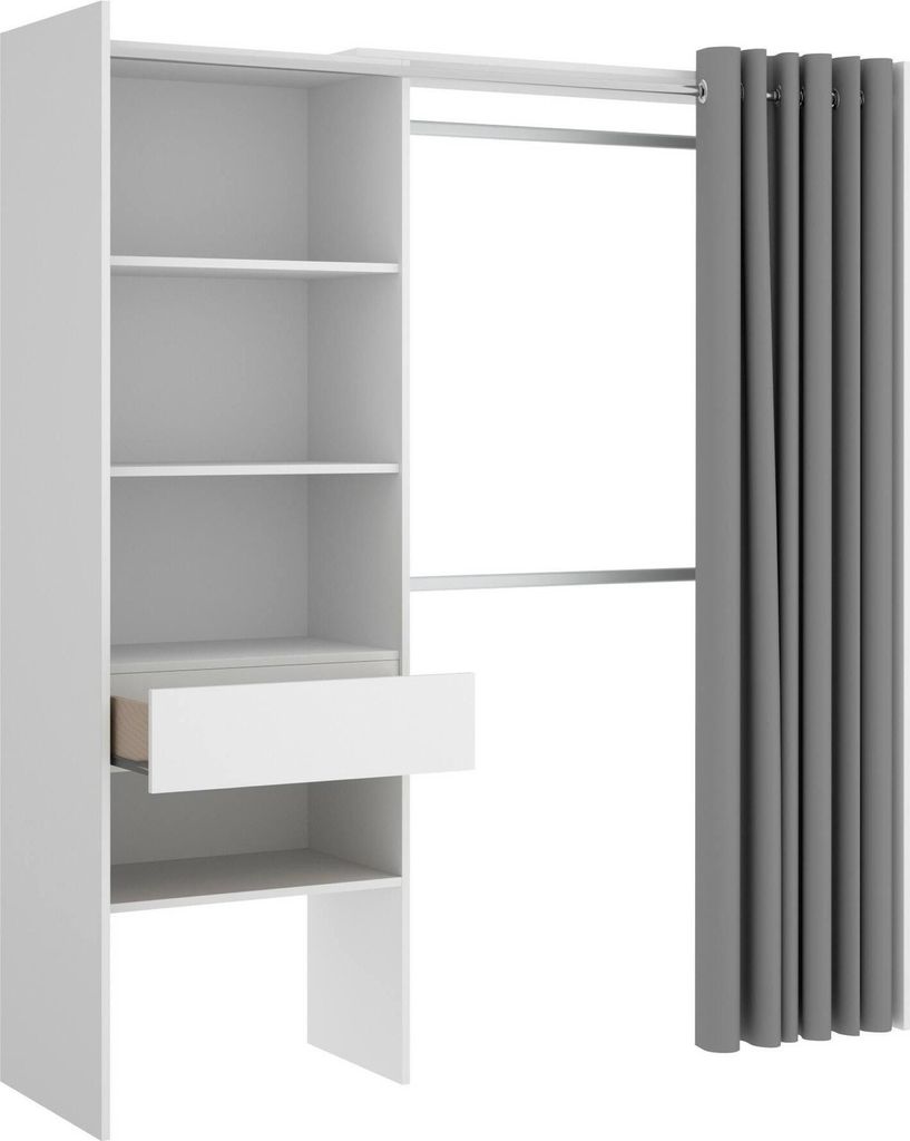 Kleiderschrank Dober, Struktur für begehbaren Kleiderschrank, offene Garderobe, 160 x 50 x 205 cm, Weiß und Grau