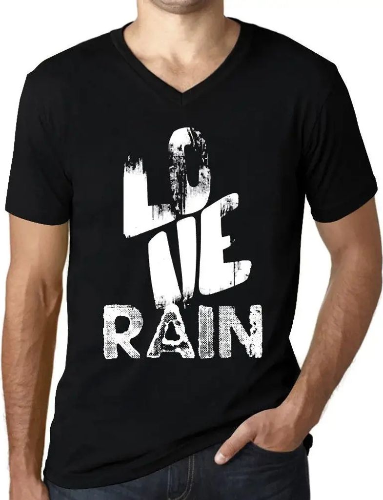 Herren Grafik T-Shirt V-Ausschnitt Liebesregen – Love Rain – Öko-Verantwortlich Vintage Jahrgang Kurzarm Lustige Druck Geburtstag Geschenk Mann
