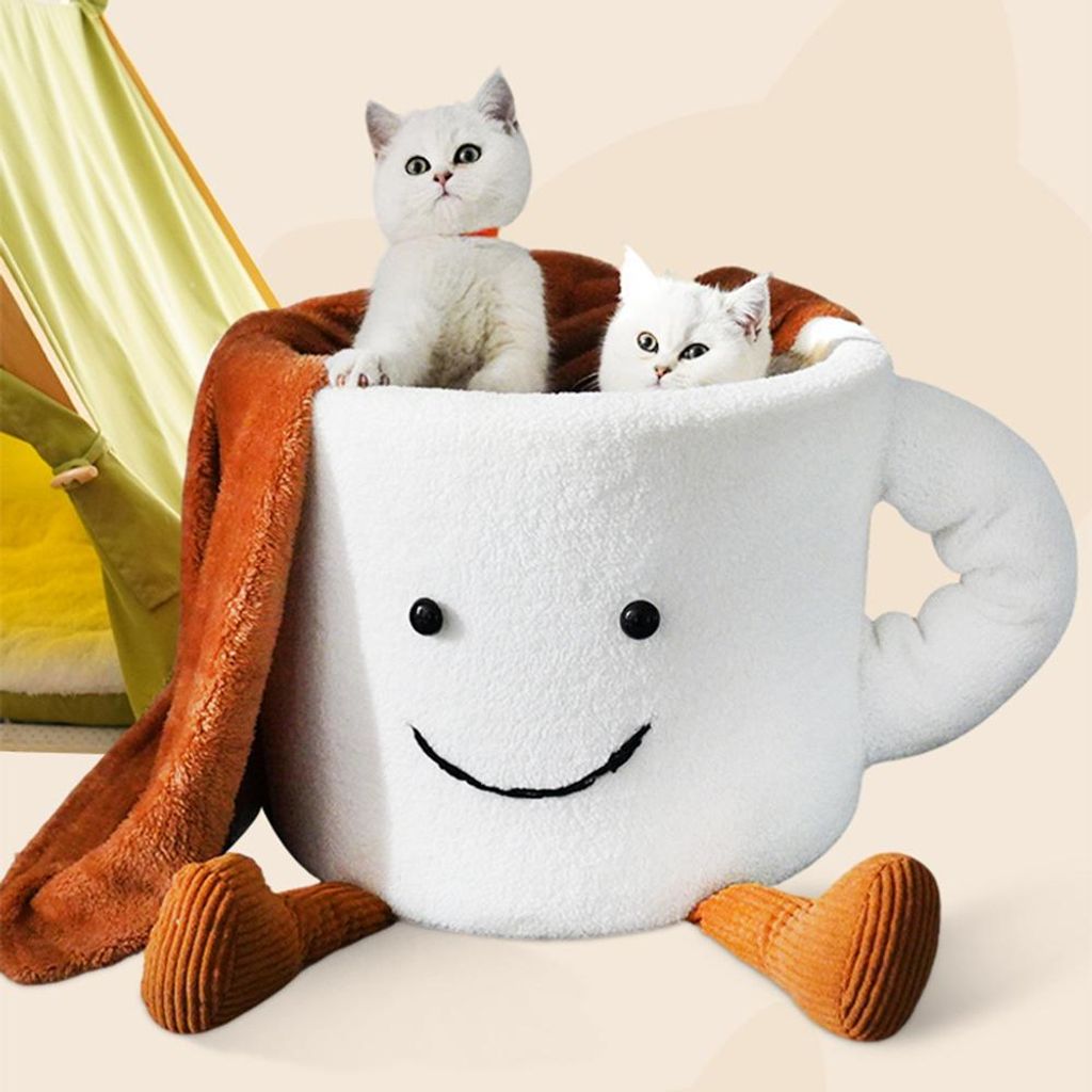 Warmhaltendes Haustierbett für Katzen und Hunde, Bequeme Katzenhöhle, Pet Nest, Weiches Katzenbett, Haustierbett, Cozy Pet Bed Weiß 35*30cm【MW...