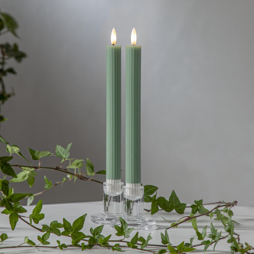 Zestaw 2x świeca Led woskowa obiadowa FLAMME STRIPE zielona Zdjęcie produktu 