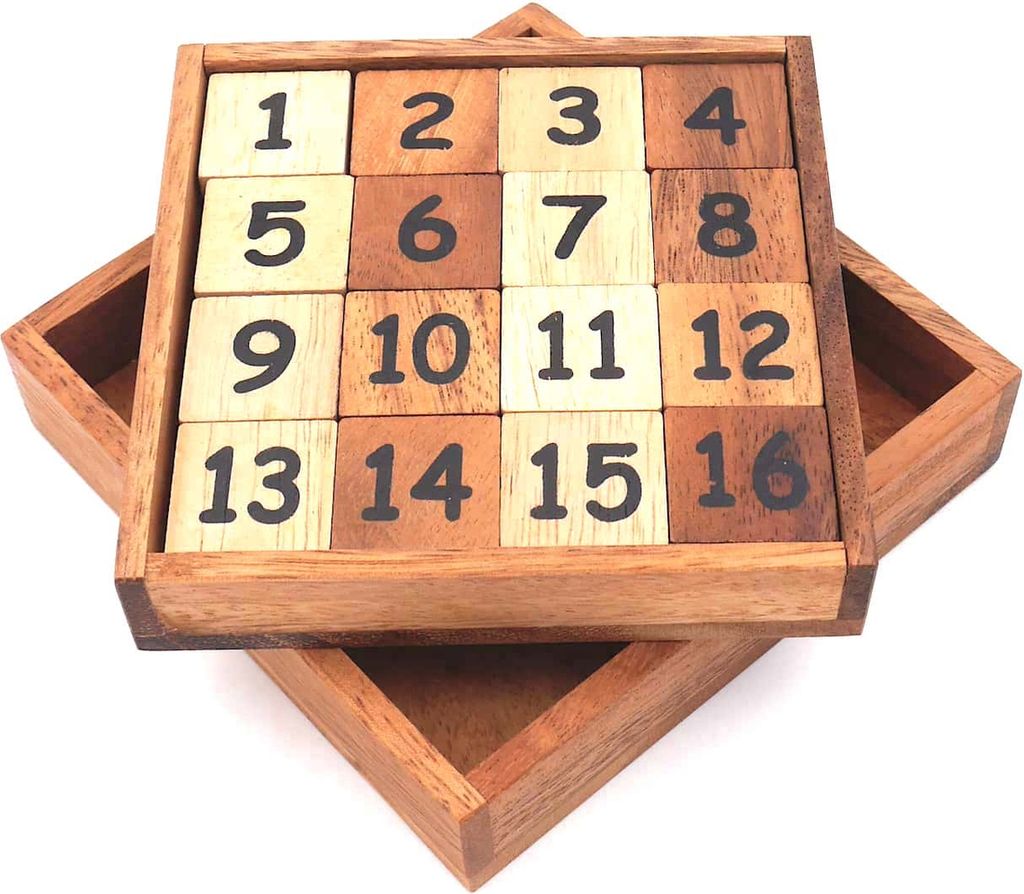 rutschende 15 und 34 - Klassiker aus Kindheitstagen, zwei Knobelspiele in einem aus Holz