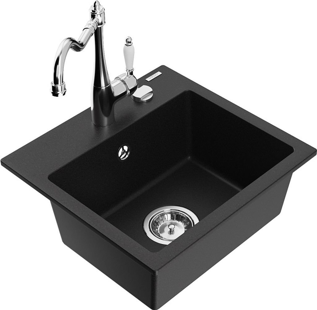 Mexen Milo 1-Becken-Granit-Spüle mit Mischbatterie Carla, Schwarz - 6505-77-670700-00