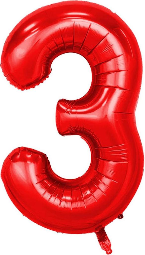Ballon en plastique nombre 3, environ 100 cm, rouge Image du produit 