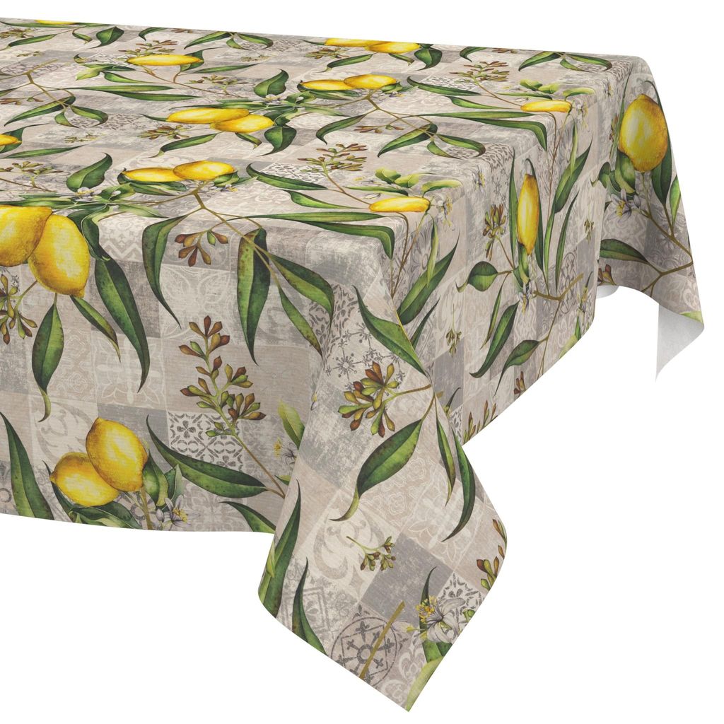Stofftischdecke 140x400cm Grau Madrid Stoff Premium Mediterran Zitrone wasserabweisend pflegeleicht