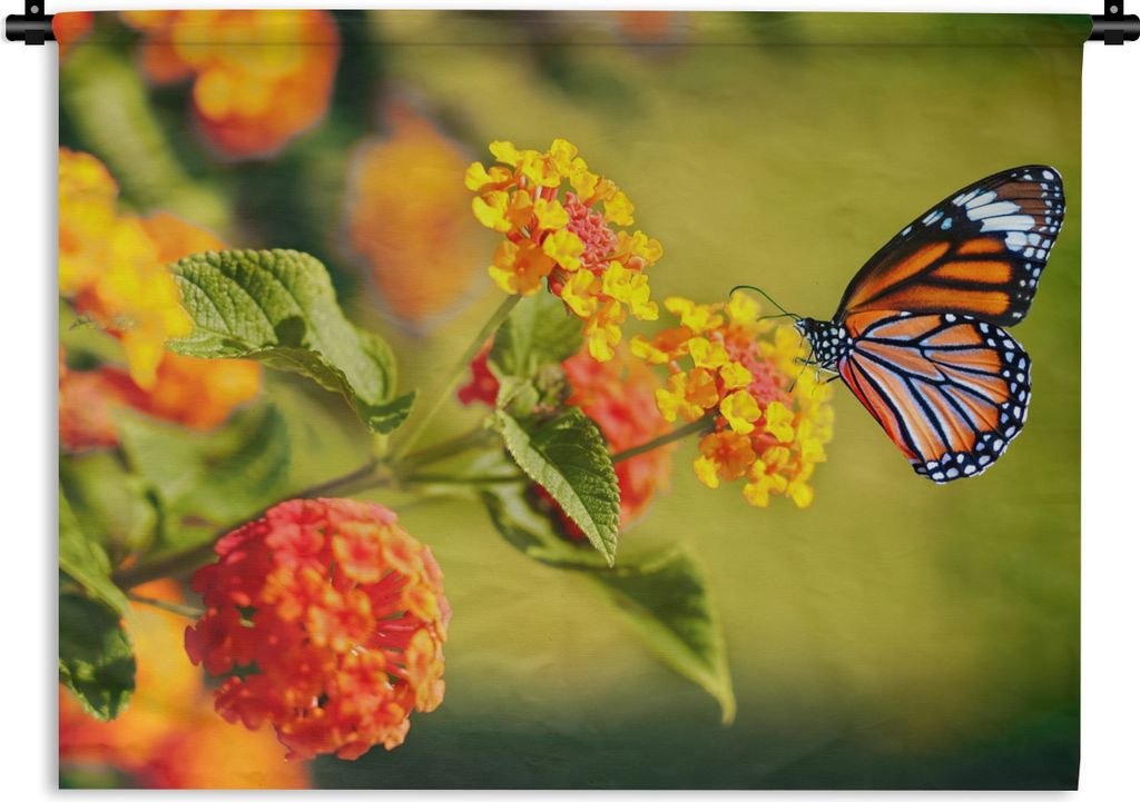 MuchoWow Wandteppich Wandbehang Schmetterling - Insekten - Blumen - Gelb 120x90 cm Tapisserie Dekoration Wandtuch - Wohnen - Aufhänger für die ...