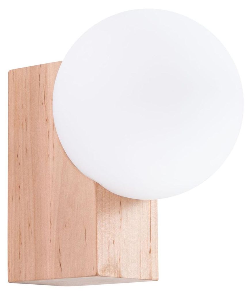 Wandleuchte Holz Glas G9 H: 17 cm Natur Weiß Kugel Schirm Skandinavisch Wandlampe