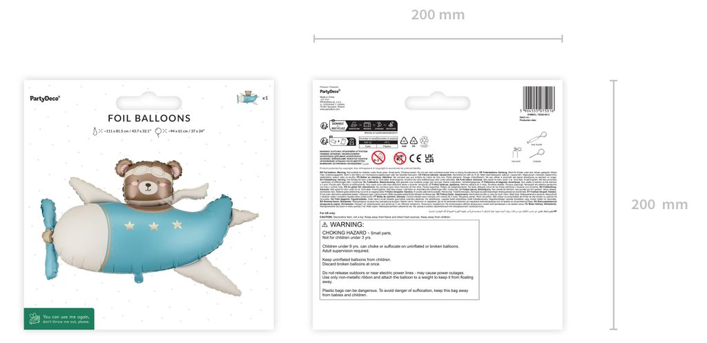 Folienballon Bär im Flugzeug 94x61cm Creme Hellblau