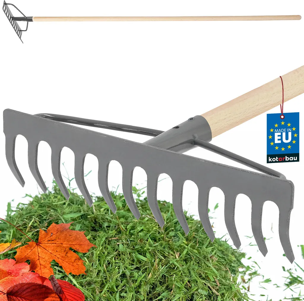 Rastrello per Foglie KOTARBAU® 31cm - Acciaio e Legno Naturale