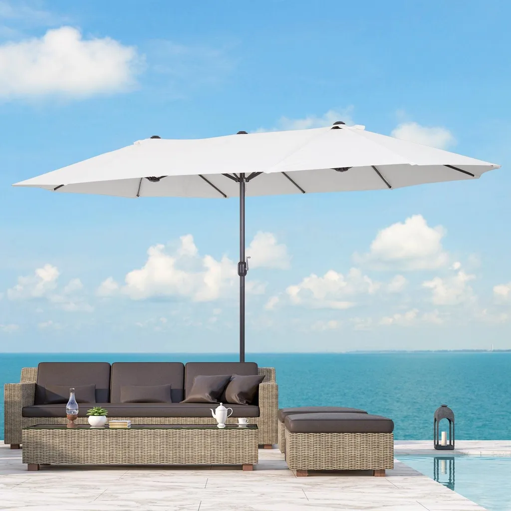Parasol Double 460cm Beige - Protection Solaire XXL Anti-UV Alu Twin