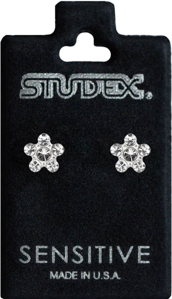 Chirurgenstahl Ohrstecker Blümchen in transparent Studex Sensitive