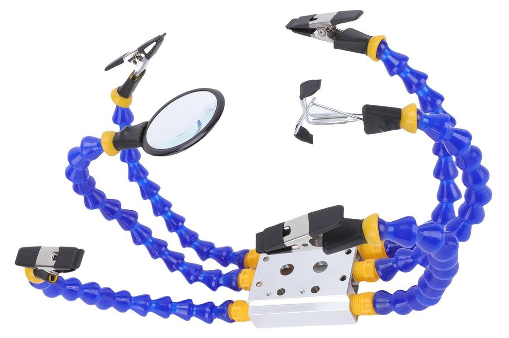 „Helping Hands“-Lötstation-Set mit 4 flachen und zylindrischen Klemmen sowie Lupe – 1/4-Zoll-Lötstation-Set für die Elektronikwartung