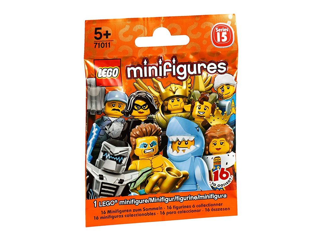 A sealed bag of LEGO Minifigures Series 15.
