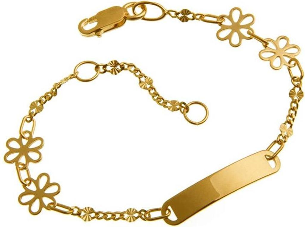 SILBERKETTEN STORE Kinder-Gravurarmband Blumen - 585 Gelbgold - 12cm