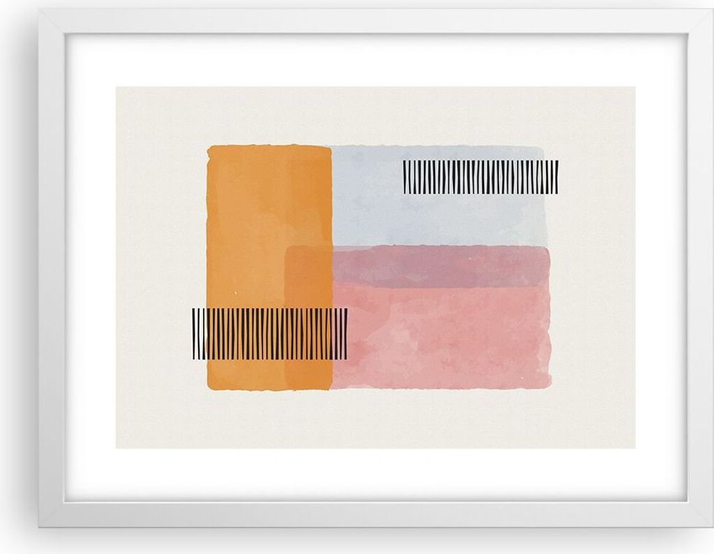 Gerahmtes Poster - Weißer Rahmen - Aquarell Rechtecke Linien - 40x30 cm - Wand Bild - Wanddeko - Wandbilder - Kunstposter - Wandposter - Bilderrah...
