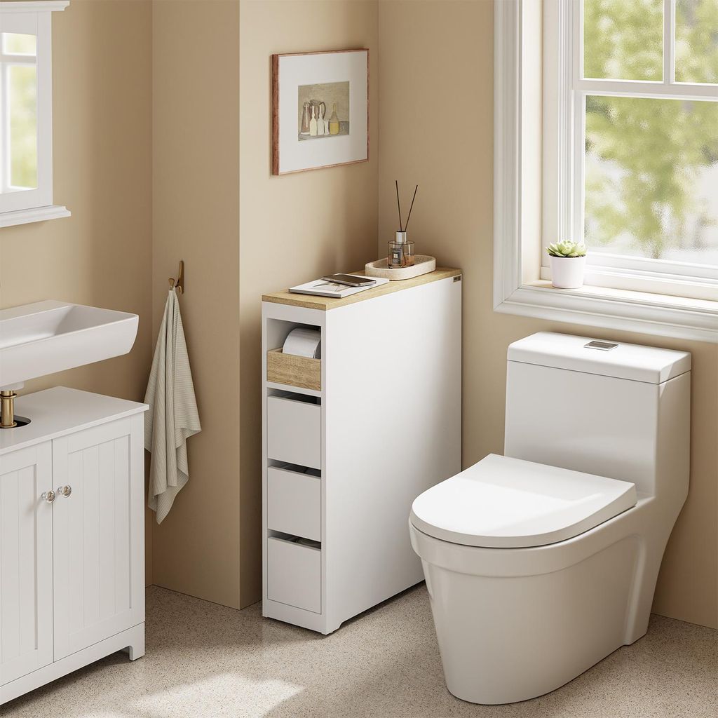 SoBuy Badunterschrank BZR54-K-W im skandinavischen Badezimmer-Setting