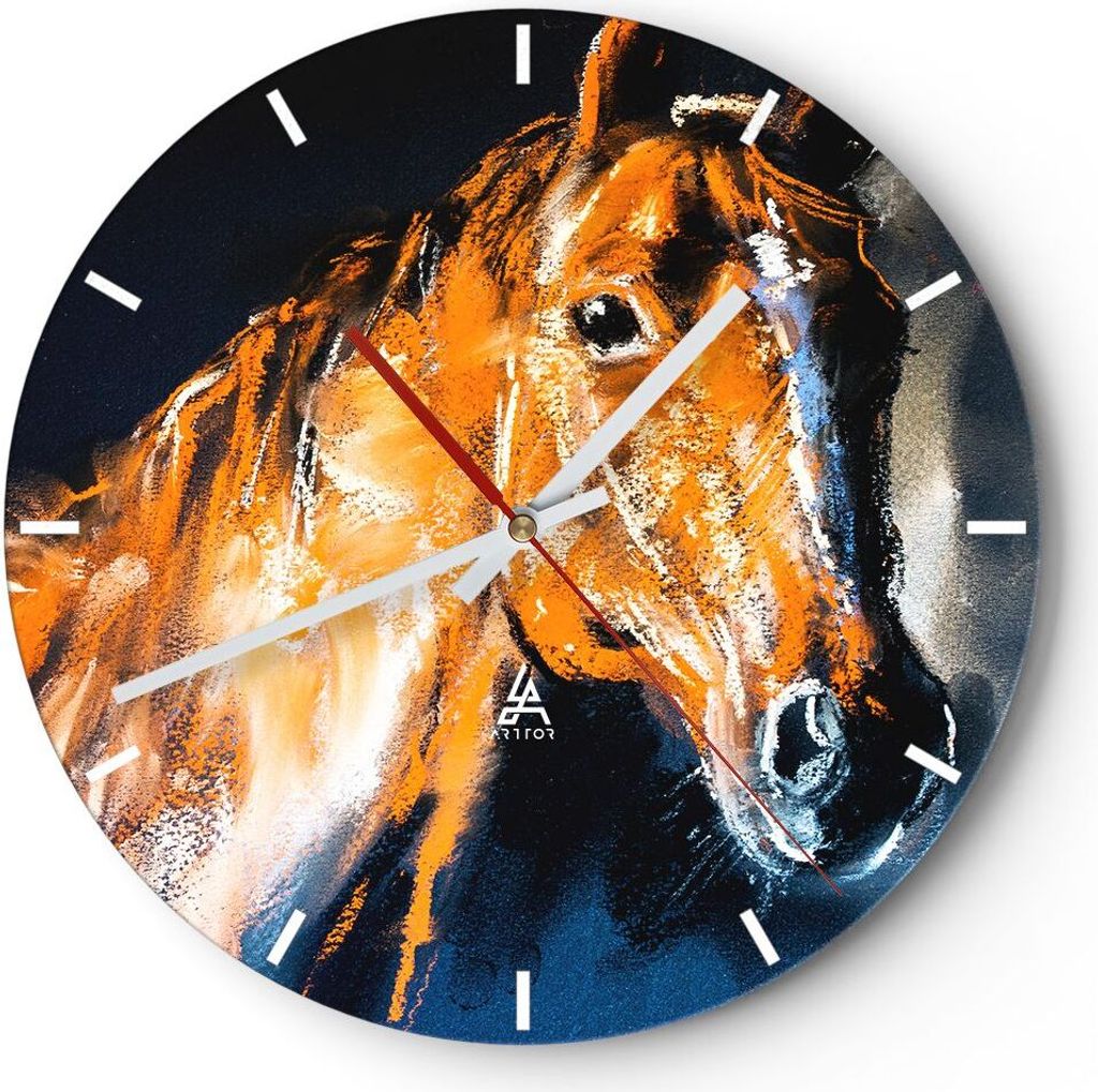 Wanduhr - Rund - Glasuhr - Pferd Natur Tier - 30x30cm - Schleichendes Uhrwerk - Lautlos - zum Aufhängen bereit - Dekoration Modern - Wanddekoratio...