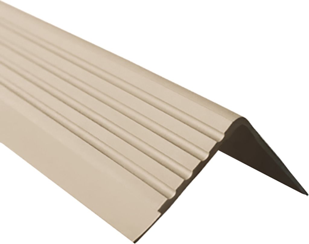 QUEST Treppenkantenprofil 60x40mm, 1.5m, Treppenprofil PVC für Treppenstufen, Treppenkantenschutz mit Rillen, Antirutsch, RDD, beige