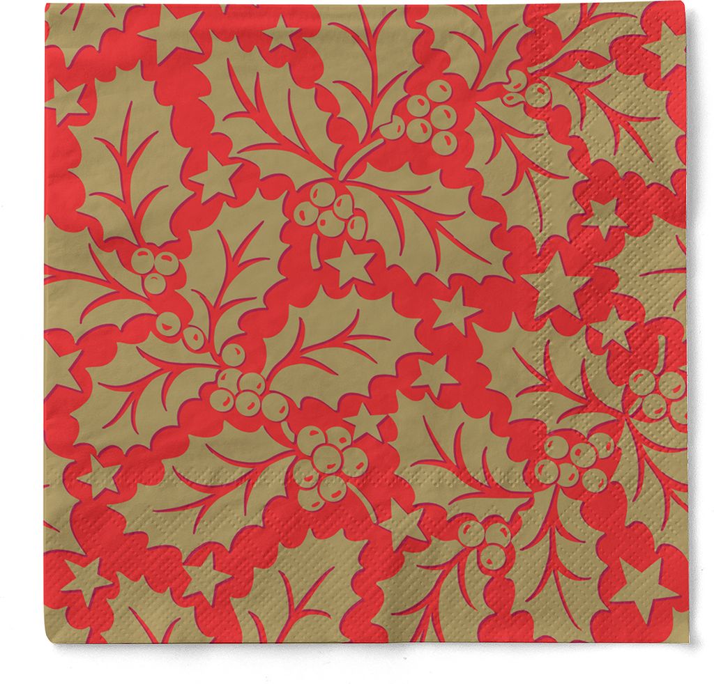 Tissue Serviette Michael in Rot, 3-lagig, 33 x 33 cm, 100 Stück - Mank - Weihnachten Adventszeit goldene Blätter