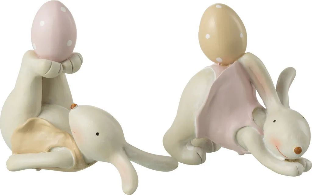 J-Line Lapins Jouant avec Œufs en Poly Mix, Décoration de Pâques 2 Assorti