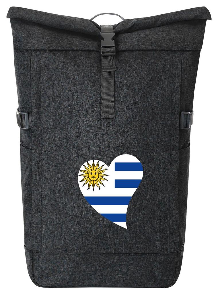 Huuraa Kurierrucksack Uruguay Flagge Herz 30-44 Liter Black Melange Fairtrade Rolltop Rucksack Geschenkidee