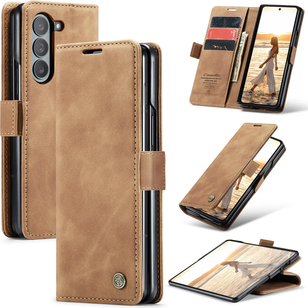 Custodia Artigianale Retrò Z Fold 6 - Marrone Cuoio con Stand
