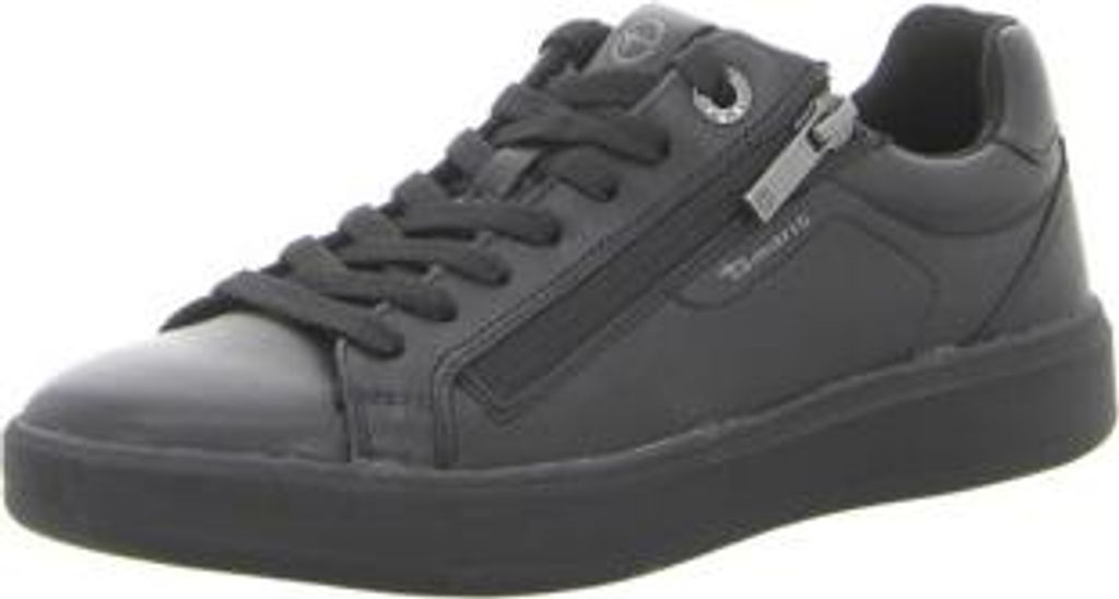 Tamaris Damen Sneaker schwarz mit Schnürung, Reißverschluss und leichtem Keilabsatz