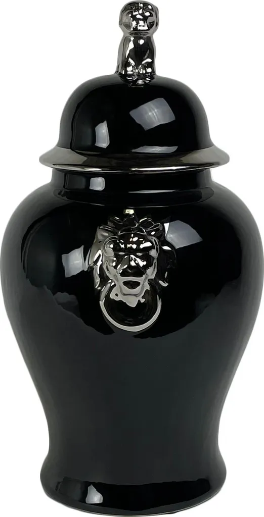 Pot à Gingembre Artisanal Peint à la Main Noir Argenté Style Mandarin