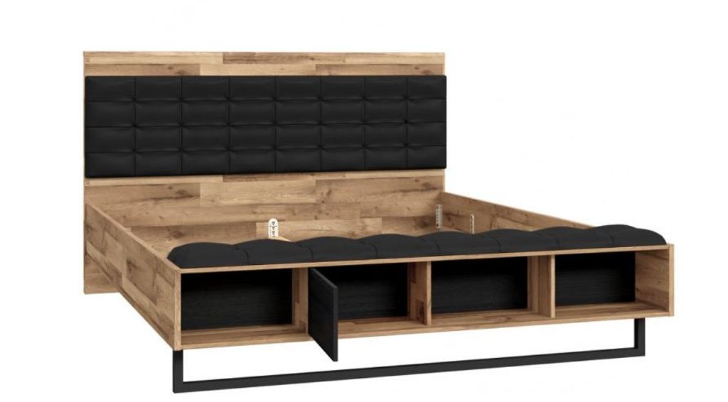 Furniture24 Bett JAKOBINA JKBL1165 Bettgestelle 160 x 20 cm Ehebett in Staabeiche / Schwarz Eiche
