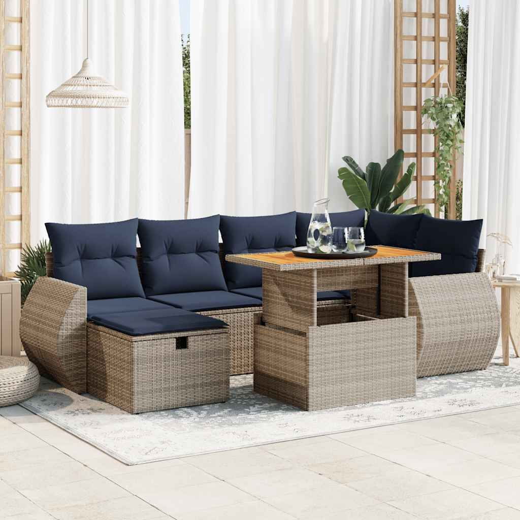 Maison Exclusive - 7-tlg. Garten-Sofagarnitur mit Kissen Braun Poly Rattan Akazie